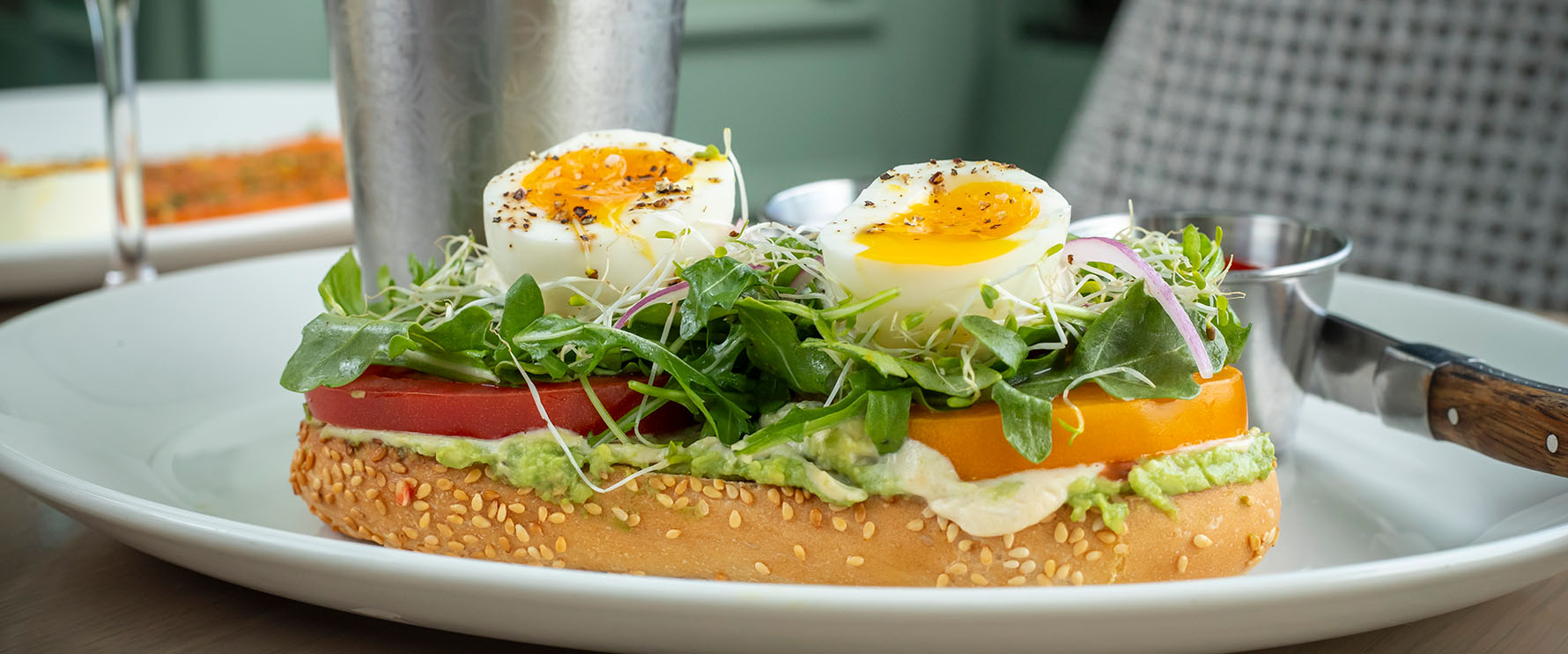 Close up of the Jerusalem Bagel from Del Mar Columbus