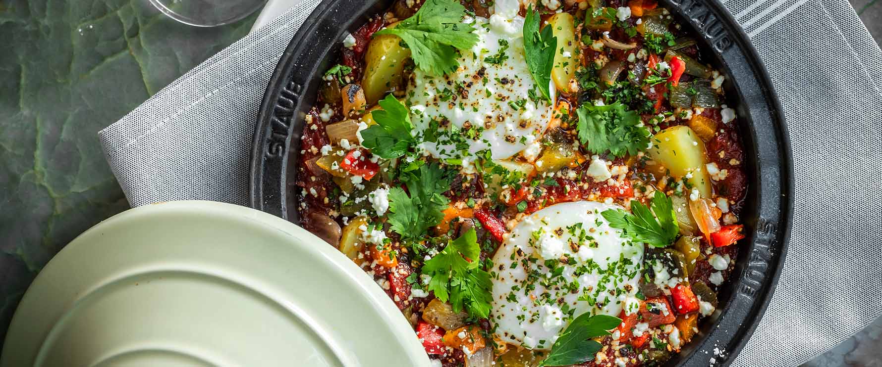 Close up of the shakshuka from Del Mar Columbus.