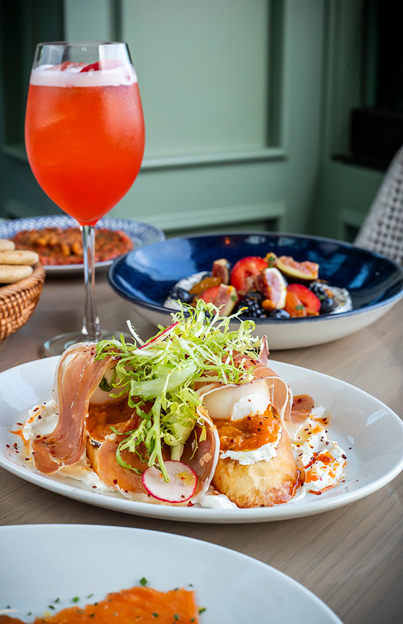 A closeup of a brunch spread at Del Mar Naples.