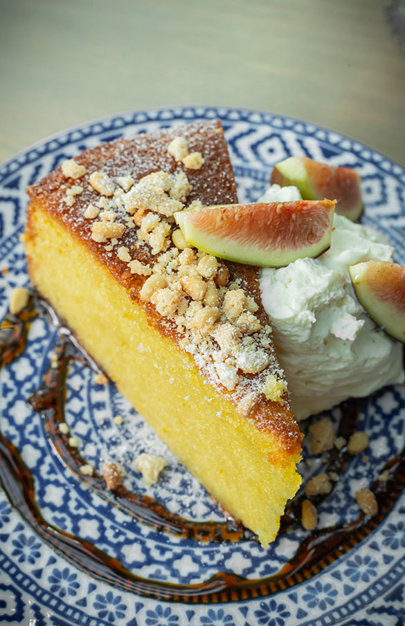 The olive oil cake with figs and mascarpone from Del Mar Naples.